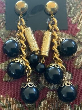 Gold and Black Dangle Statement Earrings